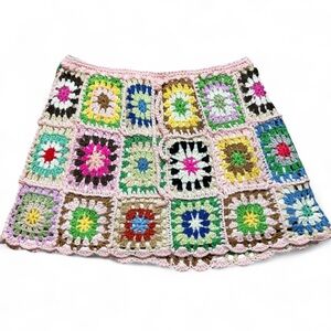 SHEIN Crochet Patchwork Multicolor Mini Skirt Juniors Womens Size Medium